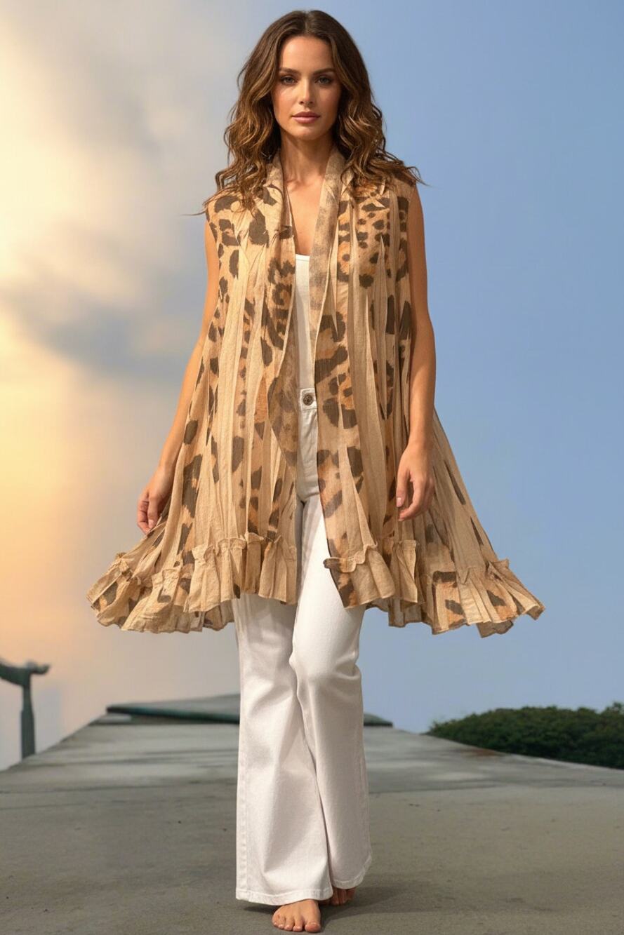 Origami Leopard Hi-Lo Oversized Vest Onesize
